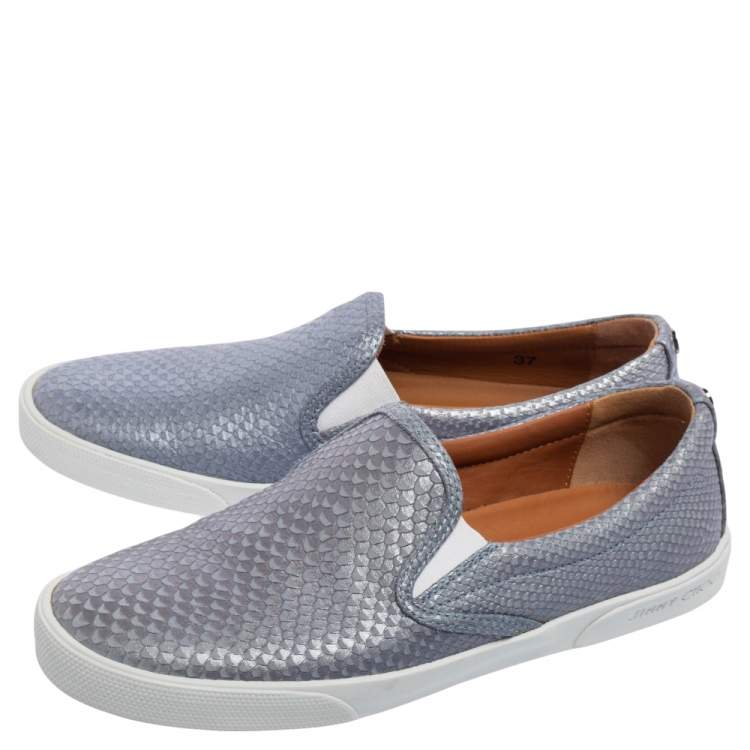 Pre Owned Jimmy Choo Blue Python Embossed Leather Demi Slip On Sneakers Size 37