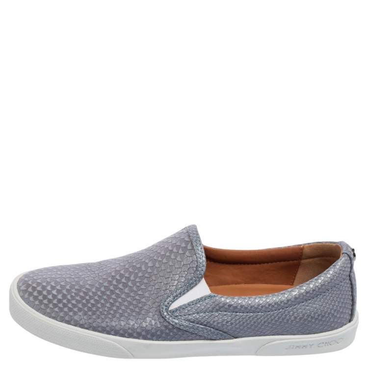 Pre Owned Jimmy Choo Blue Python Embossed Leather Demi Slip On Sneakers Size 37
