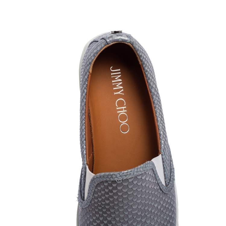 Pre Owned Jimmy Choo Blue Python Embossed Leather Demi Slip On Sneakers Size 37