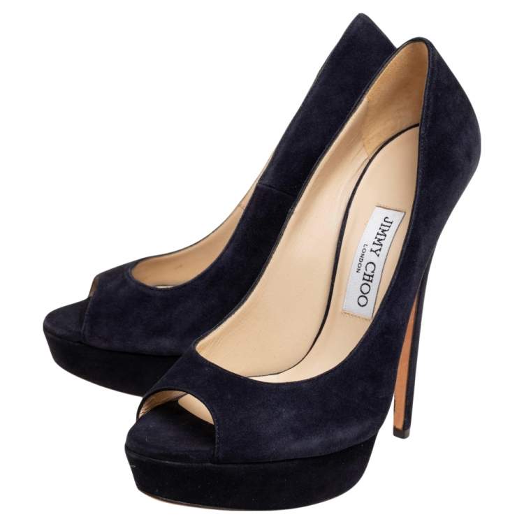 Pre Owned Jimmy Choo Navy Blue Suede Dahlia Platform Pumps Size 39