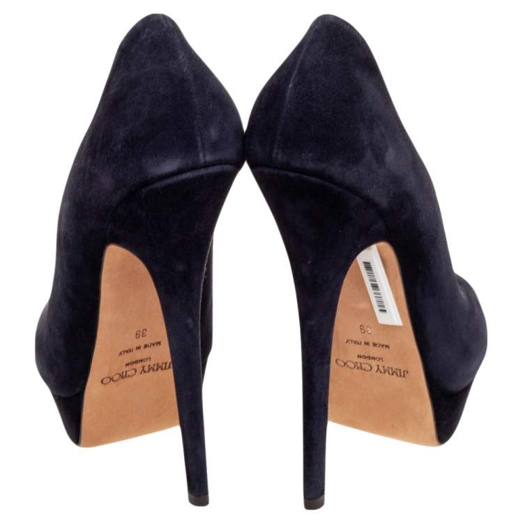Pre Owned Jimmy Choo Navy Blue Suede Dahlia Platform Pumps Size 39