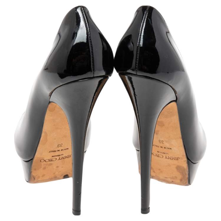 Pre Owned Jimmy Choo Black Patent Leather Dahlia Platform Pumps Size 39