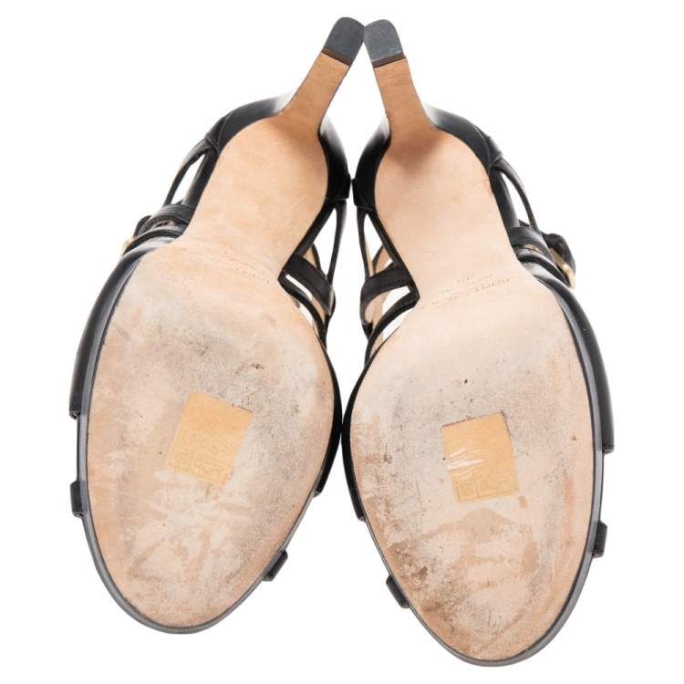 Pre Owned Jimmy Choo Black Leather Caged Ankle Sandals Size 39