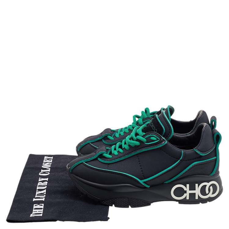 Pre Owned Jimmy Choo Black/Green Neoprene Raine Low Top Sneakers Size 37