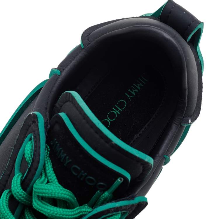 Pre Owned Jimmy Choo Black/Green Neoprene Raine Low Top Sneakers Size 37