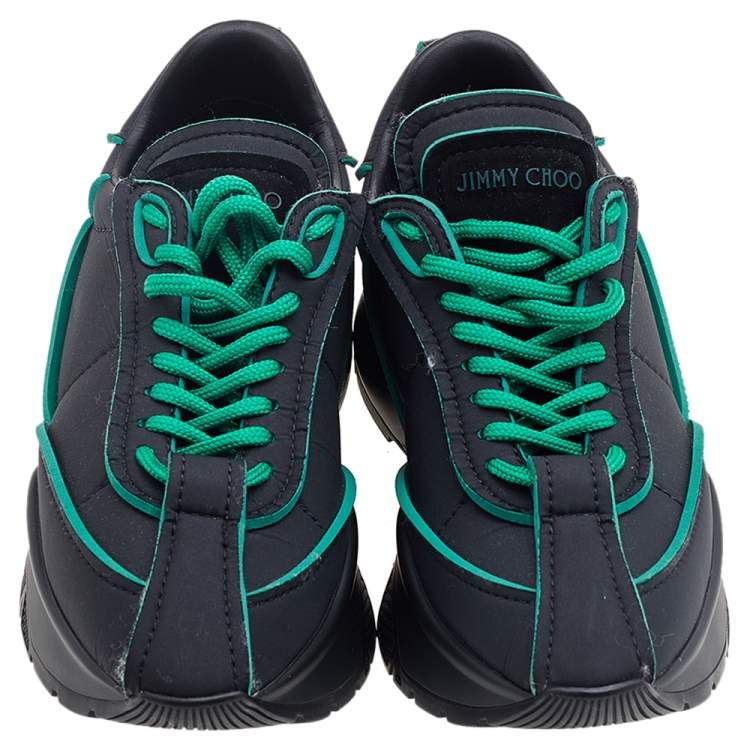 Pre Owned Jimmy Choo Black/Green Neoprene Raine Low Top Sneakers Size 37