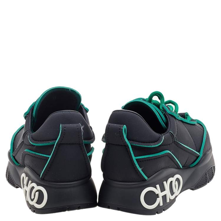 Pre Owned Jimmy Choo Black/Green Neoprene Raine Low Top Sneakers Size 37