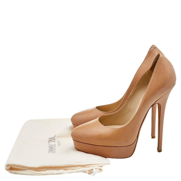 Pre Owned Jimmy Choo Beige Leather Cosmic Platform Pumps Size 39