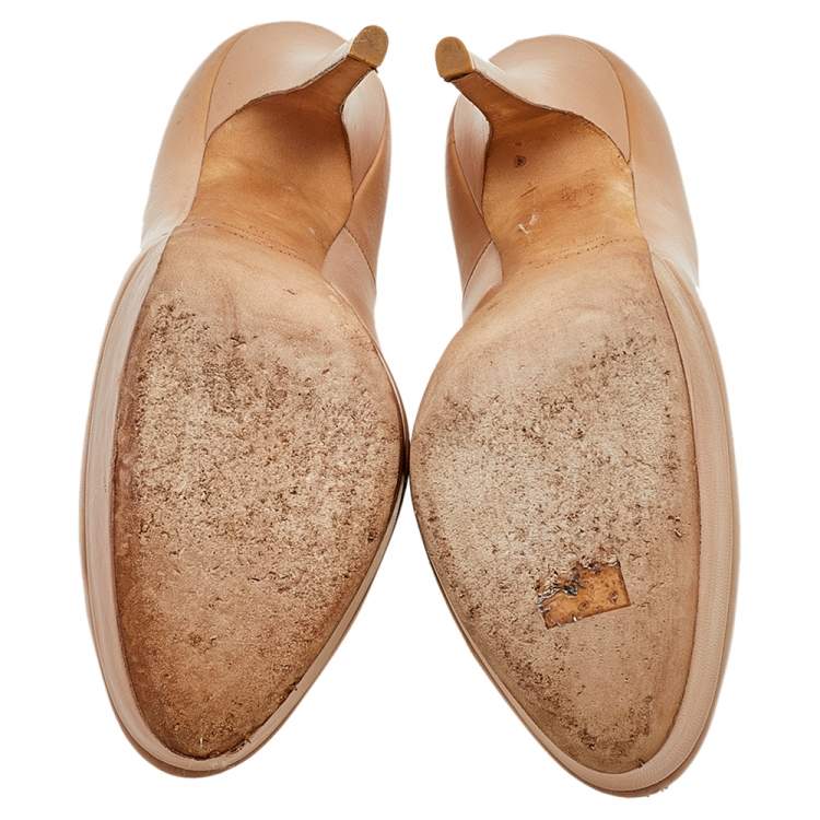 Pre Owned Jimmy Choo Beige Leather Cosmic Platform Pumps Size 39