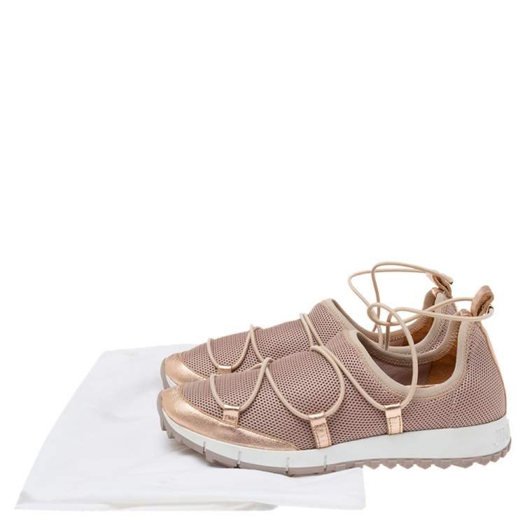 Pre Owned Jimmy Choo Dusty Pink/ Rose Gold Mesh and Leather Trim Andrea Slip-On Sneakers Size 36