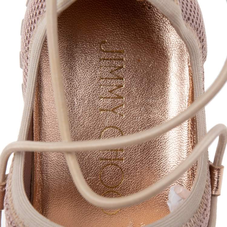 Pre Owned Jimmy Choo Dusty Pink/ Rose Gold Mesh and Leather Trim Andrea Slip-On Sneakers Size 36