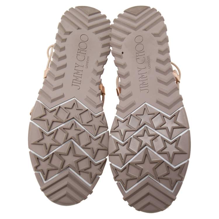 Pre Owned Jimmy Choo Dusty Pink/ Rose Gold Mesh and Leather Trim Andrea Slip-On Sneakers Size 36
