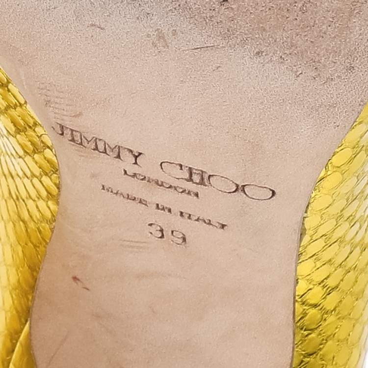 Pre Owned Jimmy Choo Metallic Yellow Python Embossed Leather Abel Pointed Pumps Size 39