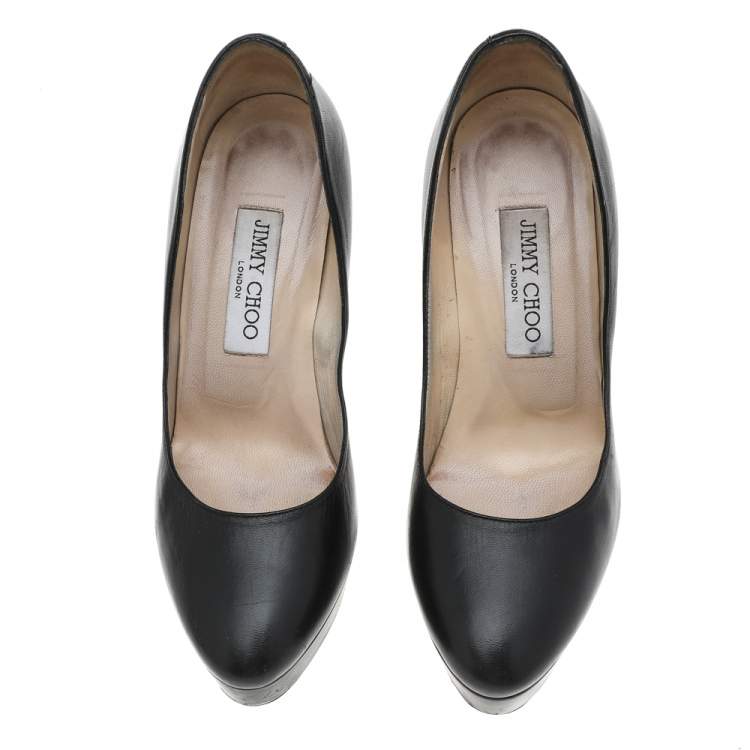 Pre Owned Jimmy Choo Black Leather Alex Platform Pumps Size 37