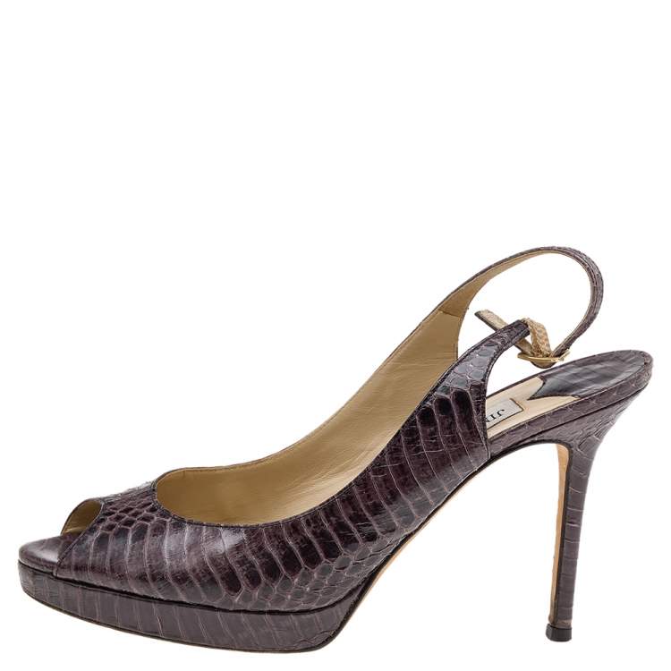 Pre Owned Jimmy Choo Brown Watersnake PeepToe Sandals Size 38
