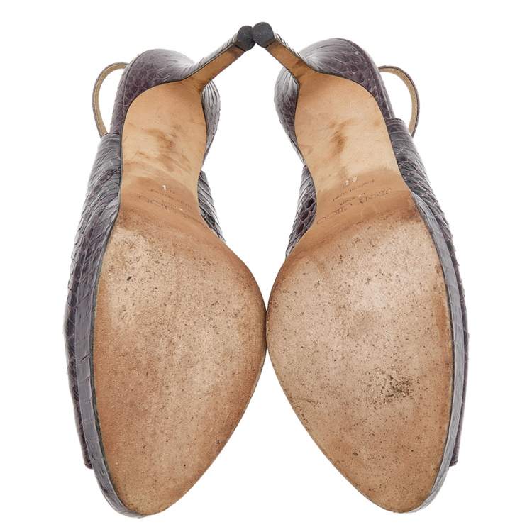 Pre Owned Jimmy Choo Brown Watersnake PeepToe Sandals Size 38