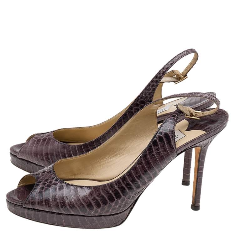 Pre Owned Jimmy Choo Brown Watersnake PeepToe Sandals Size 38