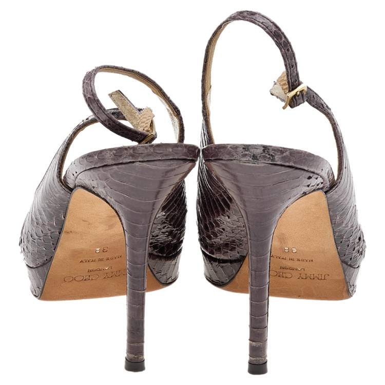 Pre Owned Jimmy Choo Brown Watersnake PeepToe Sandals Size 38