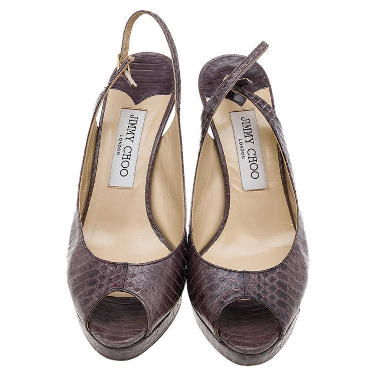 Pre Owned Jimmy Choo Brown Watersnake PeepToe Sandals Size 38