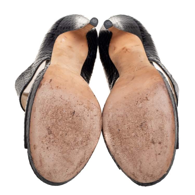 Pre Owned Jimmy Choo Black Snakeskin Leather Private Sandals Size 38