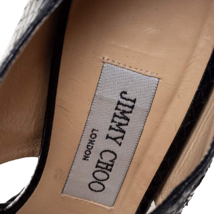 Pre Owned Jimmy Choo Black Snakeskin Leather Private Sandals Size 38