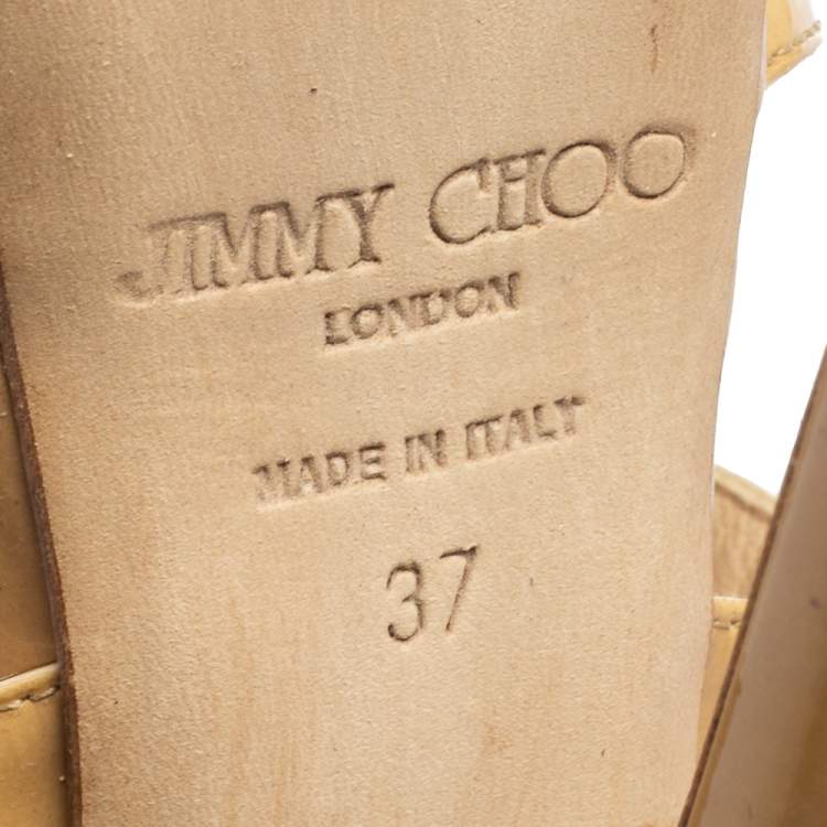 Pre Owned Jimmy Choo Beige Patent Leather Vamp Platform Sandals Size 37