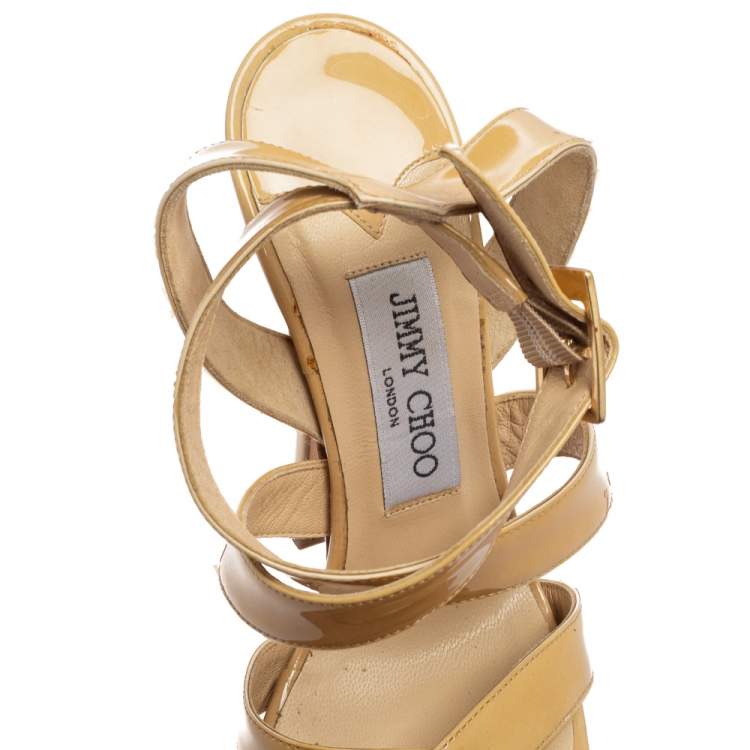 Pre Owned Jimmy Choo Beige Patent Leather Vamp Platform Sandals Size 37