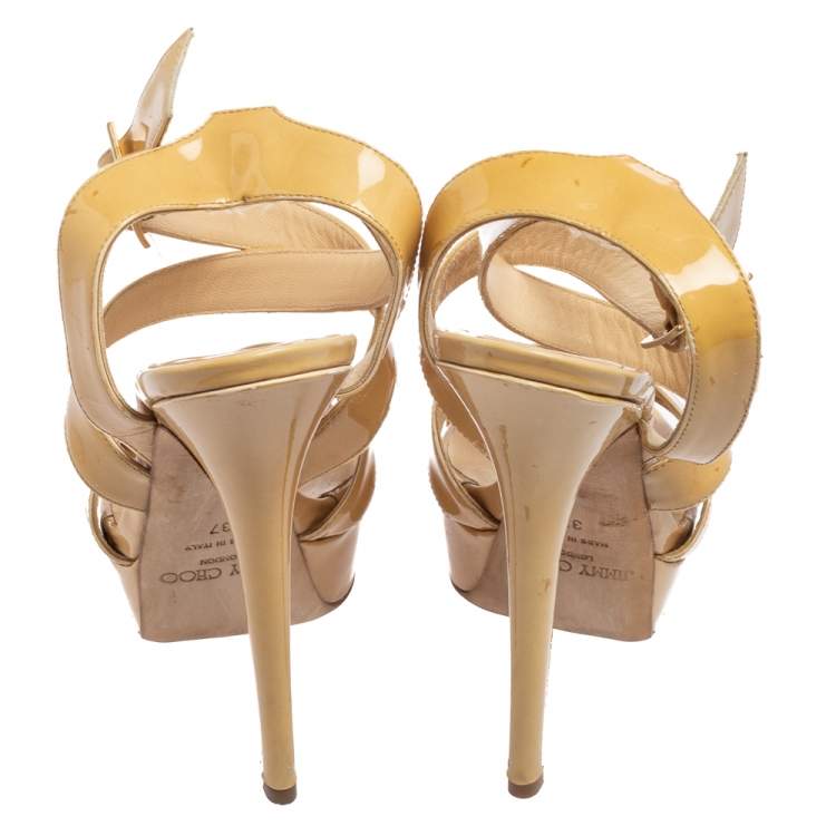 Pre Owned Jimmy Choo Beige Patent Leather Vamp Platform Sandals Size 37