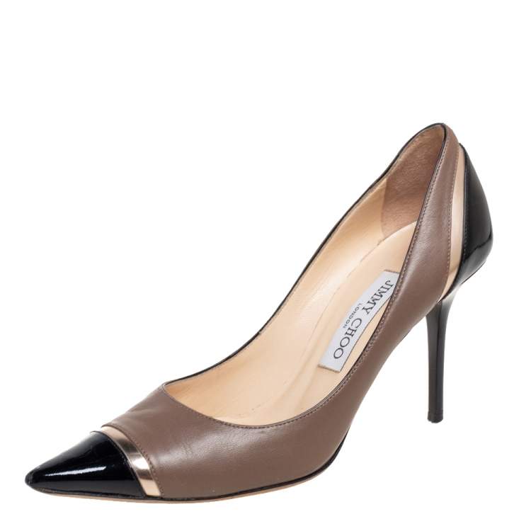 Pre Owned Jimmy Choo Tricolor Patent And Leather Pointed Toe Pumps Size 37