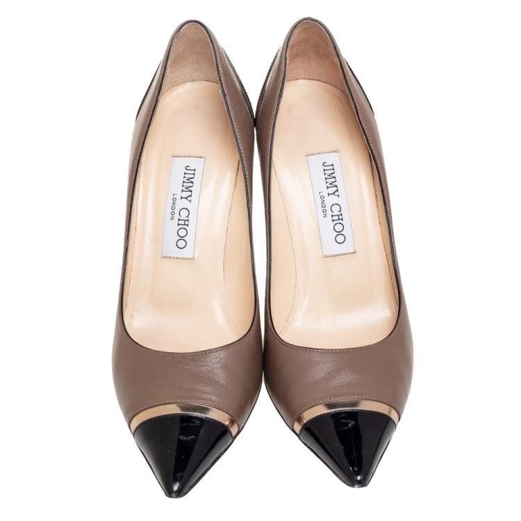 Pre Owned Jimmy Choo Tricolor Patent And Leather Pointed Toe Pumps Size 37