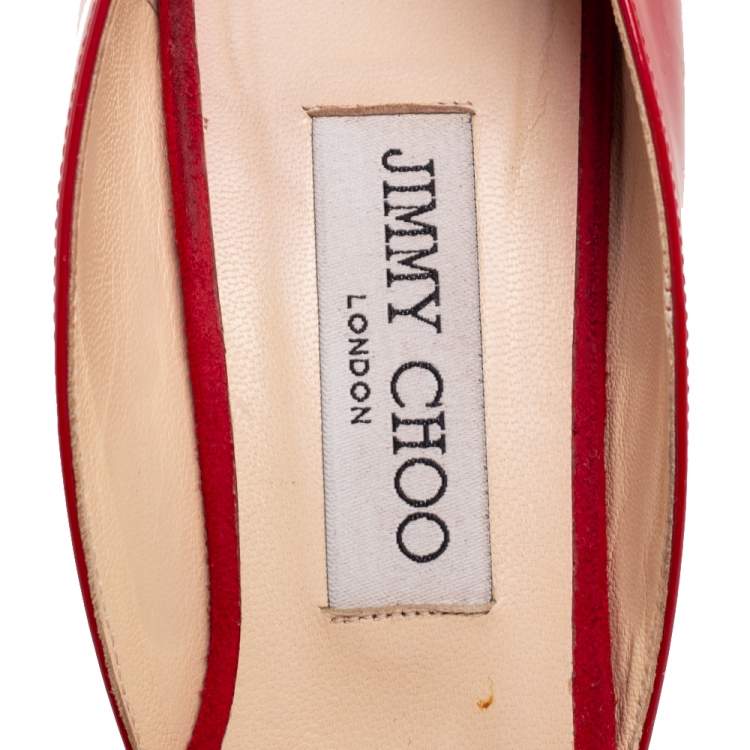 Pre Owned Jimmy Choo Red Patent Leather And Suede Darylin Pumps Size 38