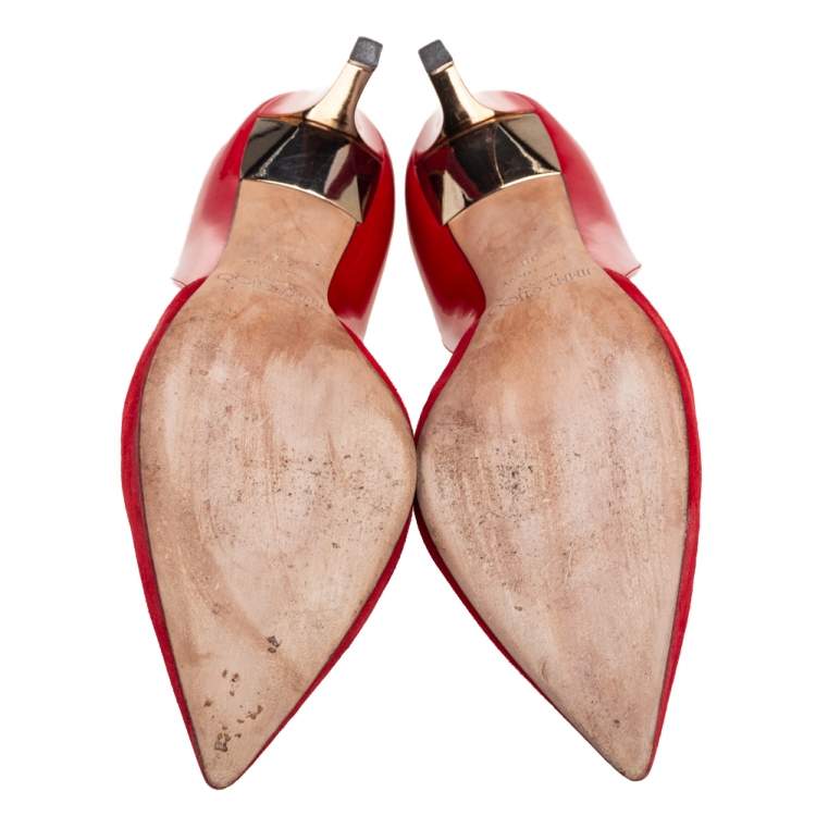 Pre Owned Jimmy Choo Red Patent Leather And Suede Darylin Pumps Size 38