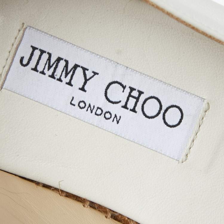 مملوكة مسبقًا Jimmy Choo White Leather Embellished  Espadrille Flats Size 36.5