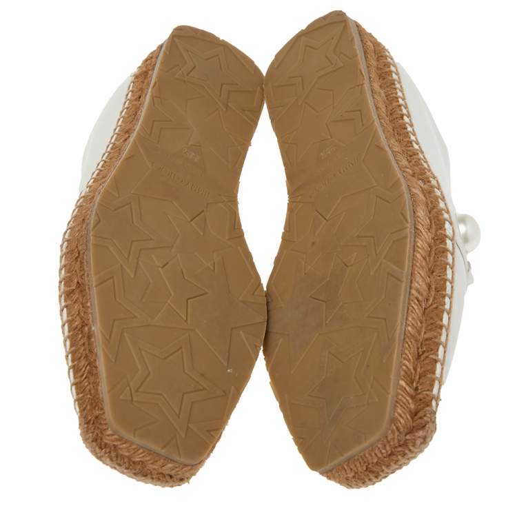 مملوكة مسبقًا Jimmy Choo White Leather Embellished  Espadrille Flats Size 36.5