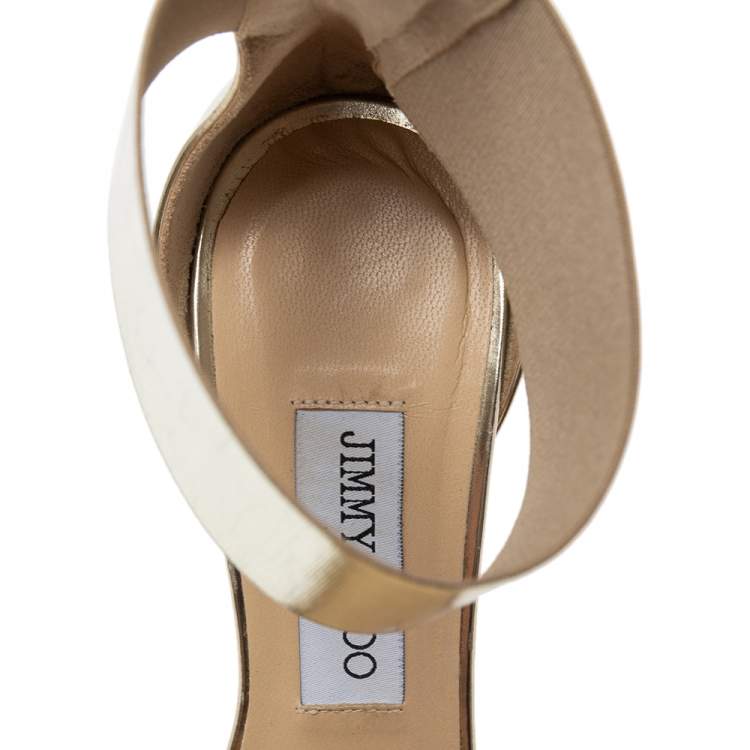 Pre Owned Jimmy Choo Gold Leather Ankle-Cuff Pumps Size 38.5