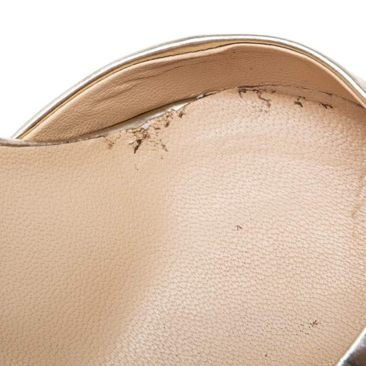 Pre Owned Jimmy Choo Gold Leather Ankle-Cuff Pumps Size 38.5