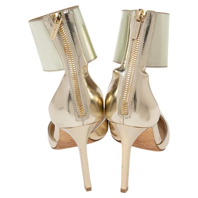 Pre Owned Jimmy Choo Gold Leather Ankle-Cuff Pumps Size 38.5