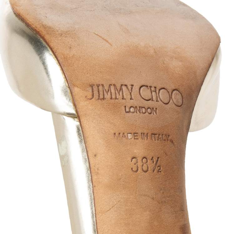 Pre Owned Jimmy Choo Gold Leather Ankle-Cuff Pumps Size 38.5