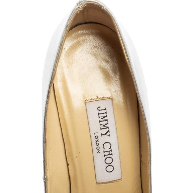 Pre Owned Jimmy Choo Silver Leather Romy Pumps Size 37.5
