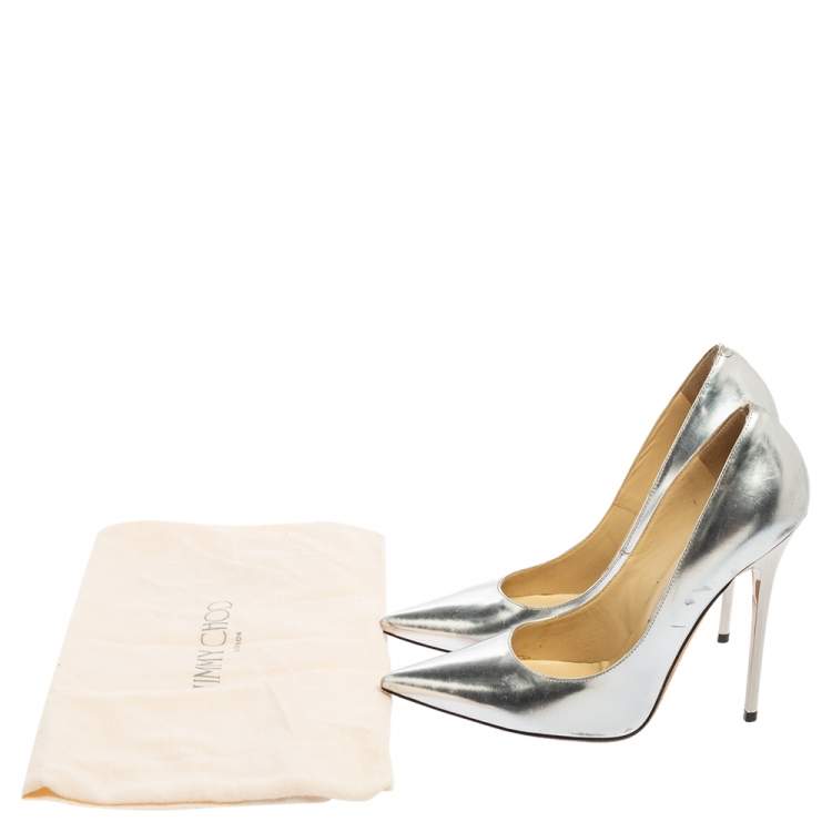 Pre Owned Jimmy Choo Silver Leather Romy Pumps Size 37.5