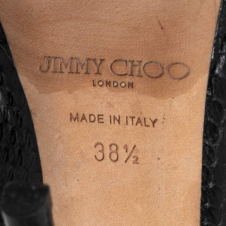 Pre Owned Jimmy Choo Black Python Leather Peep-Toe Ankle Booties Size 38.5