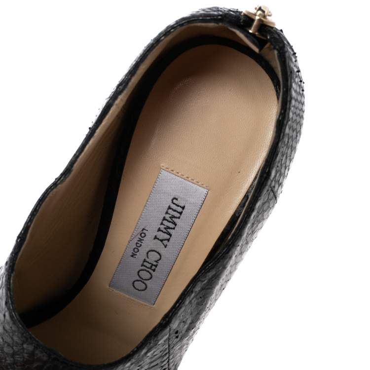 Pre Owned Jimmy Choo Black Python Leather Peep-Toe Ankle Booties Size 38.5