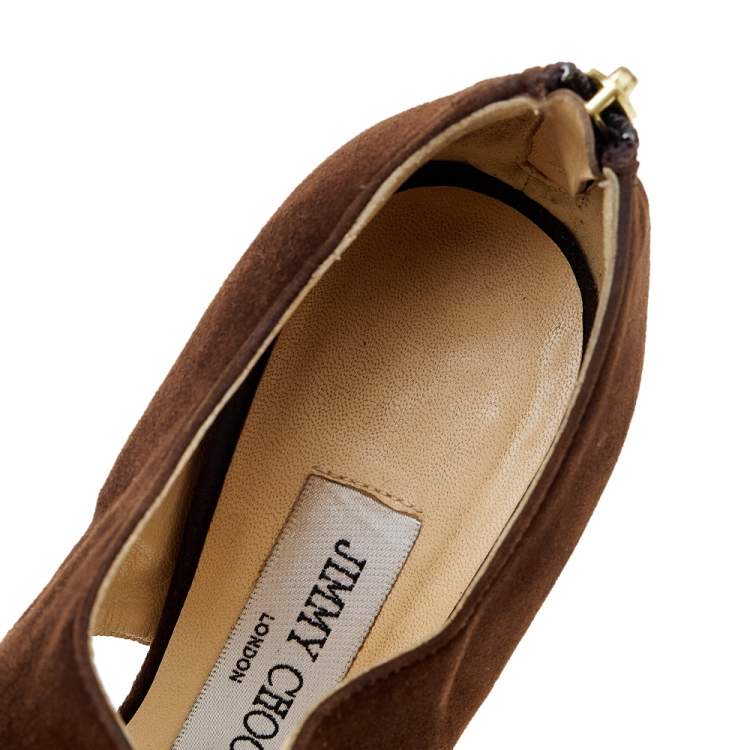Pre Owned Jimmy Choo Brown Suede Lagoon Open Toe Sandals Size 37.5