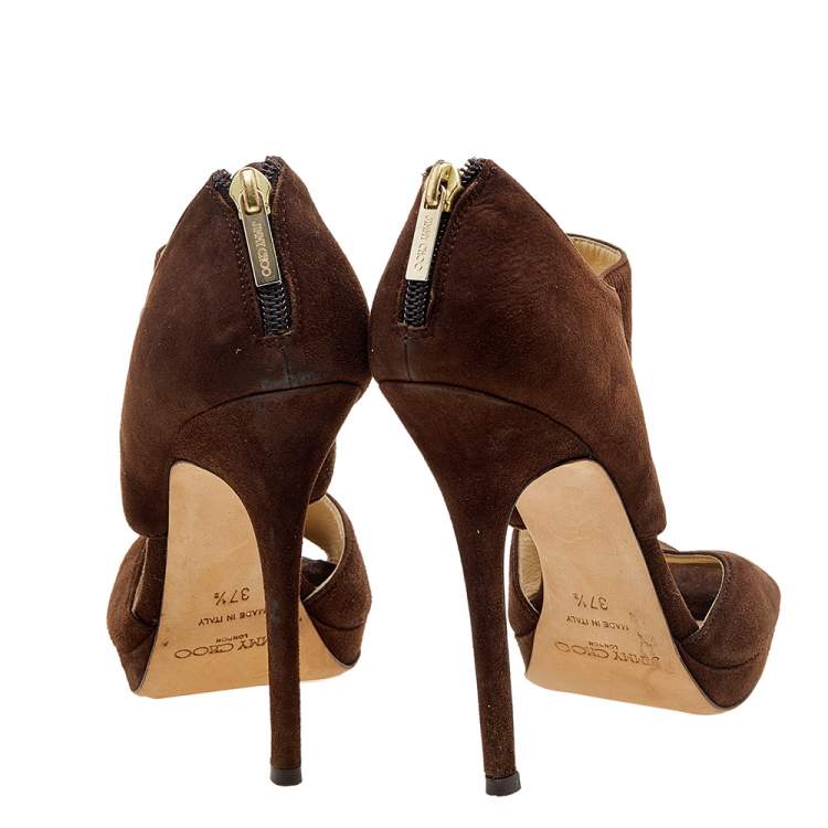 Pre Owned Jimmy Choo Brown Suede Lagoon Open Toe Sandals Size 37.5