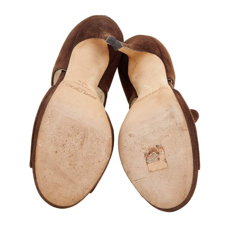 Pre Owned Jimmy Choo Brown Suede Lagoon Open Toe Sandals Size 37.5