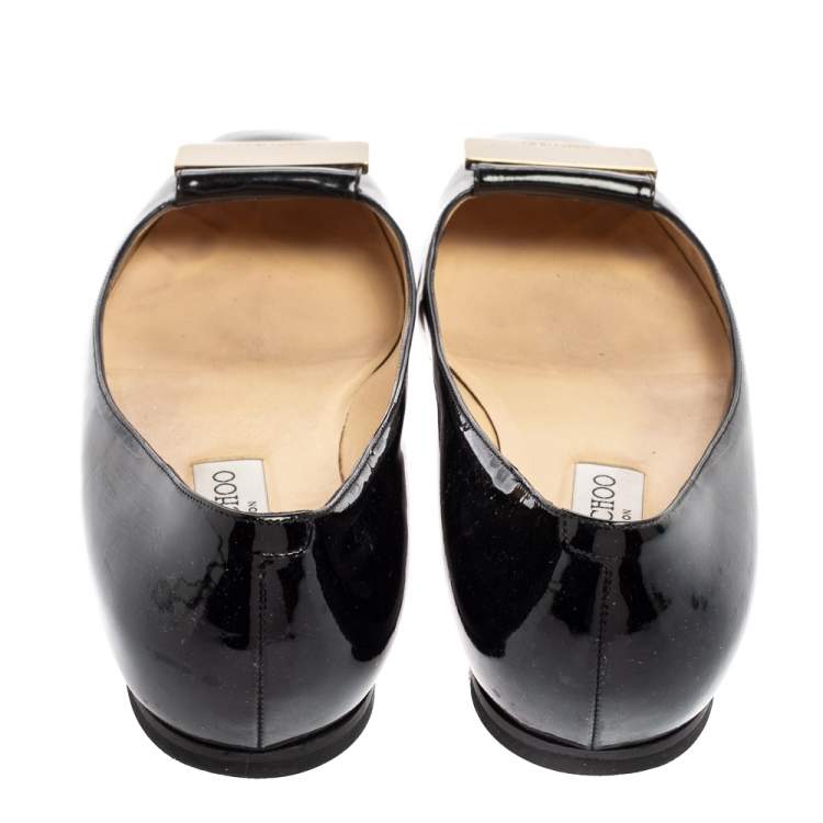 Pre Owned Jimmy Choo Black Patent Leather Ballet Flats Size 41