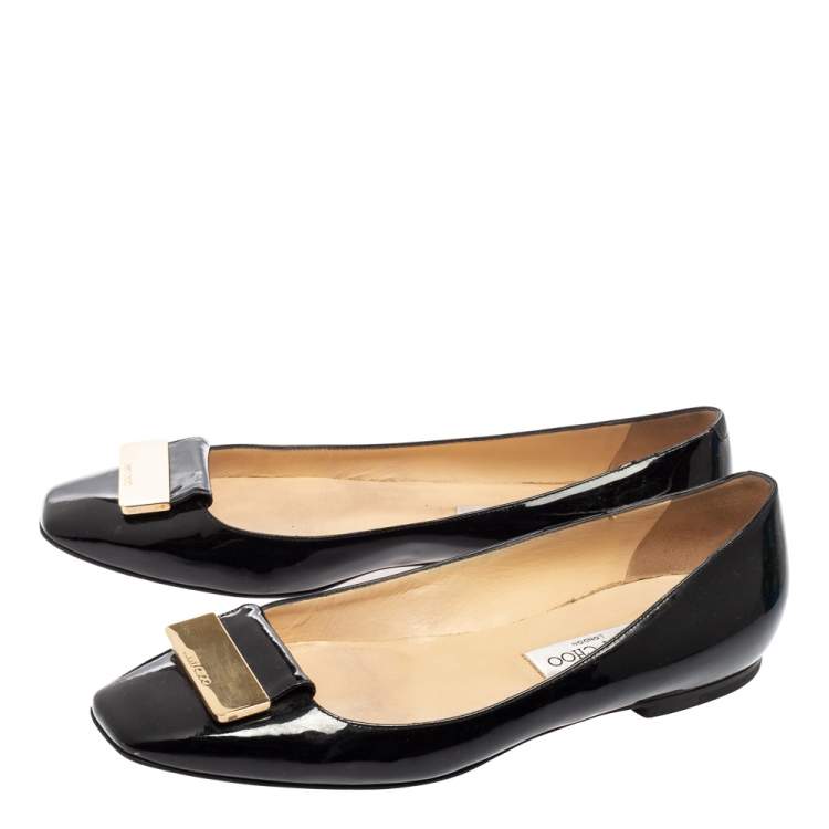 Pre Owned Jimmy Choo Black Patent Leather Ballet Flats Size 41