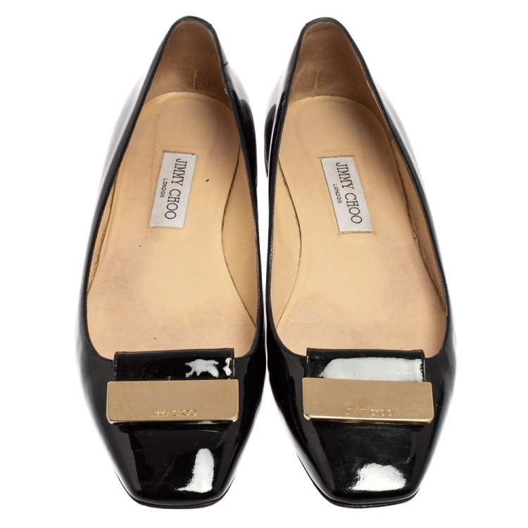 Pre Owned Jimmy Choo Black Patent Leather Ballet Flats Size 41