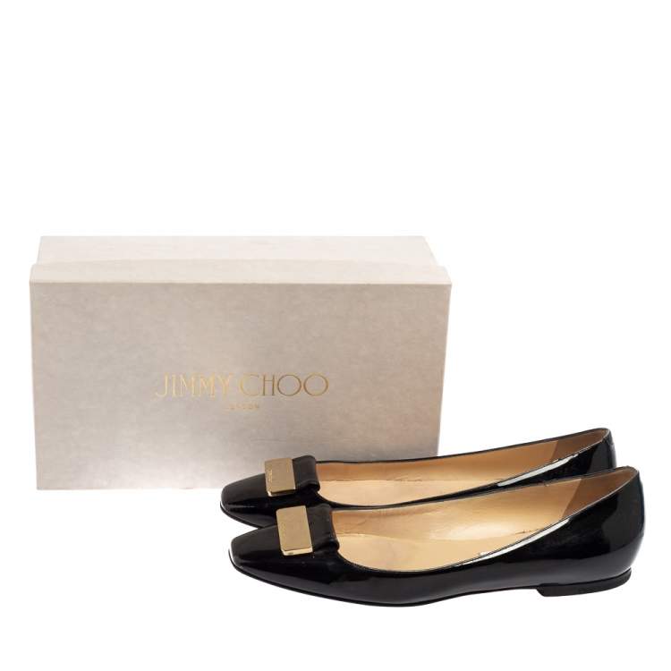 Pre Owned Jimmy Choo Black Patent Leather Ballet Flats Size 41
