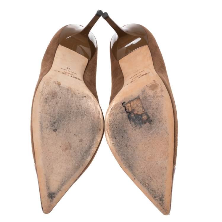 Pre Owned Jimmy Choo Brown Suede and Croc Embossed Leather Love Pumps Size 41